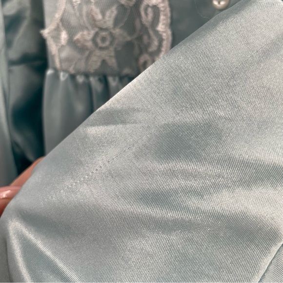 Erika Taylor Satin Look Cotton Lined 3/4 Sleeve Button Up Embroidered Nightgown - Picture 6 of 13